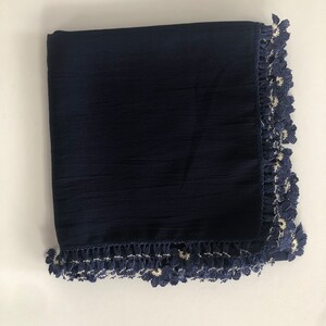 Vintage Handmade Needle Lace Scarf - 1980s Cotton Neck Scarf