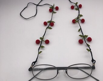 Handmade Cherry Glasses Chain: Needle Lace Eyeglass Cord