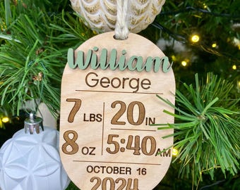 Baby&#39;s First Christmas Ornament, Personalized Birth Stat Ornament, Personalized Newborn Ornament, Gift for Mom, Gift for grandparents