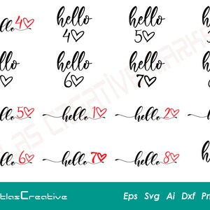 Pacchetto Hello Age, Hello 30, Hello 40, Hello 50, Hello 60, Birthday Svg, Camicia anni, Cut File, Svg Png, Dxf, Psd, Emf, Eps, Ai e Svg