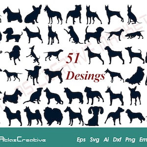 Dog Svg (51) Bundle, Popular Dogs Megabundle, Aussie Clip Art, Vinyl beagle Designs, boxer Silhouette, Png, Dxf, Psd, Emf, Eps, Ai and Svg