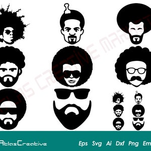 Afro man SVG (8) Bundle, Black Man SVG, Black King Clipart, Melanin Svg, African American Beard, boy Png, Dxf, Psd, Emf, Eps, Ai y Svg
