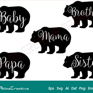Bärenfamilie Svg (5) Bundle, Baby, Bruder, Schwester, Mama, Papa Bär, Familie Weihnachten Plotterdatei, Cricut, Png, Dxf, Psd, Emf, Eps, Ai und Svg