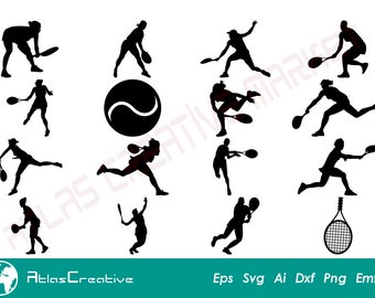 Tennis (16) SVG Bundle, Tennis silhouette svg, Tennis Monogram, Tennis Players Silhouette, Vector, Png, Dxf, Psd, Eps, Emf, Ai and Svg