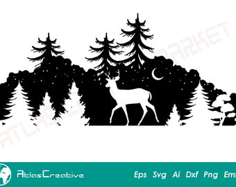 Deer Outdoor Svg, Deer in forest, Deer Camp SVG Cut File, Deer Clipart | Outdoor Svg, Outdoor Hunting Png, Dxf, Psd, Emf, Eps, Ai and Svg