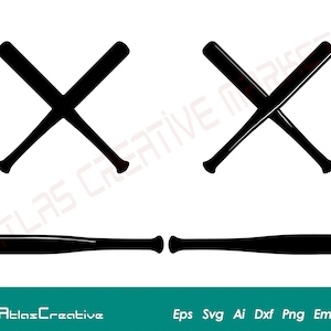 Bat de béisbol svg, descarga digital bate de béisbol, bates de béisbol cruzados, silueta de murciélago, imágenes prediseñadas deportivas, png, dxf, psd, emf, eps, ai y svg