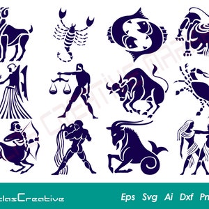 Horoscope SVG Bundle, Céleste - Vecteur de signe stellaire de naissance, Zodiac Constellation Astrologie Fichier CriCut, Png, Dxf, Psd, Eps, Emf, Ai et Svg