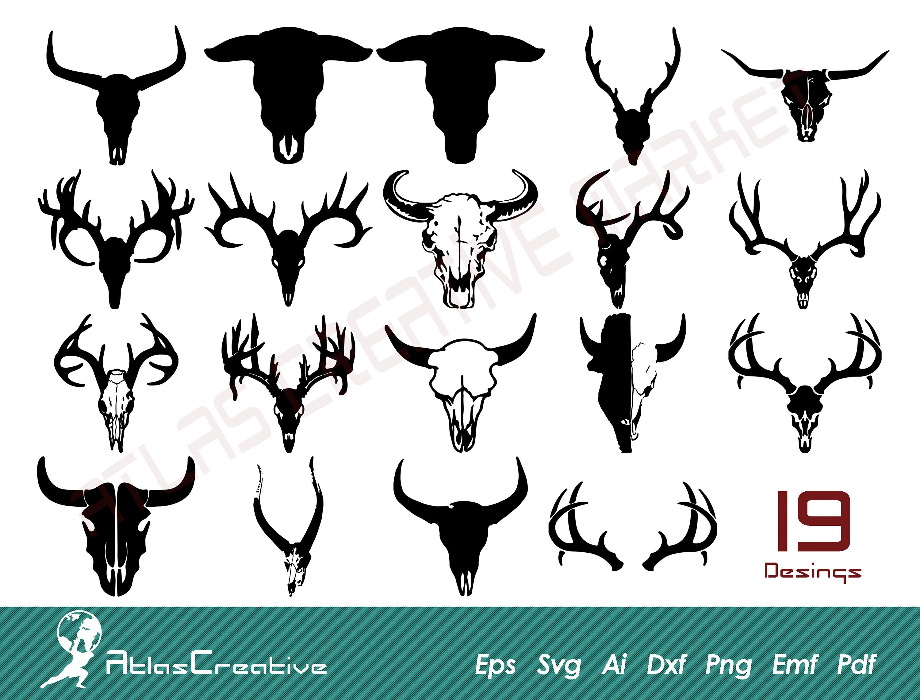 Bull Skull Svg (21) Bundle, Cow Skull svg, cornes, Southwest Cricut, longhorn head, buffalo skull clipart, Png, Dxf, Psd, Emf, Eps, Ai et Svg