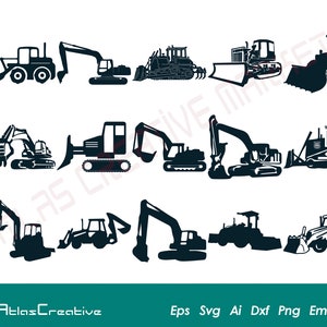 Bulldozer Svg (15) Bundle, Crawler Dozer, Heavy Equipment Svg, Excavator Vector, Bulldozer cut file, Png, Dxf, Psd, Emf, Eps, Ai and Svg