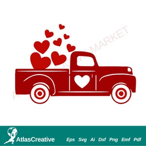 Valentine’s Day Truck SVG | Cute Love Truck Clipart for Cricut & Silhouette, Truck with Hearts, Png, Dxf, Psd, Eps, Emf, Ai and Svg
