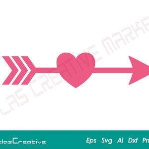 Arrow heart svg,  vector arrow clipart, Love Cut File, Love Decor,  Valentine&#39;s Day Shirt Silhouette, Png, Dxf, Psd, Emf, Eps, Ai and Svg