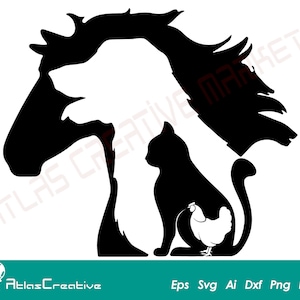 Huhn Katze Hund Pferd Svg, Katze, Hund, Pferd, Tier svg, Tierliebhaber, Hahn Plotterdatei, Png, Dxf, Psd, Emf, Eps, Ai und Svg