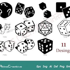 Dice Svg (11) Bundle, two dice vector, casino cricut, gamble svg, Roll The Dice Instant Download, Png, Dxf, Psd, Emf, Eps, Ai and Svg