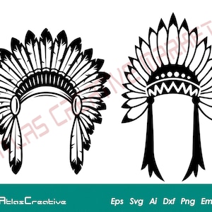 Indianer Kopfschmuck, Indianer Häuptling Kopfschmuck, Indianer Kopfschmuck, Kopfschmuck geschnitten Datei, Instant Download, Png, Dxf, Psd, Emf, Eps, Ai und SVG