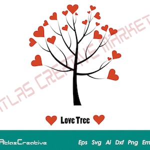 Árvore de amor SVG, Árvores de amor Dia dos Namorados, Árvore com corações Svg, Clipart de árvore de coração, arquivo de corte para Cricut, Png, Dxf, Psd, Emf, Eps, Ai e Svg