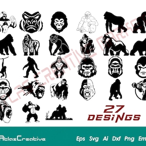 Gorilla SVG (27) Bundle, Gorilla head svg, Angry gorilla vector, Wild Animal Clipart, Instant Download, Png, Dxf, Psd, Emf, Eps, Ai and Svg