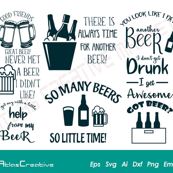 Beer Svg (8) Bundle, Funny  Alcohol Quotes, Beer Mug Clipart, Cheers And Beers, Drinking Dad Svg, Art Png, Dxf, Psd, Emf, Eps, Ai and Svg