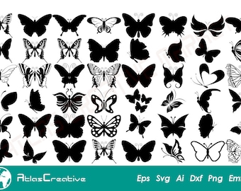 Butterfly (51) Svg Bundle, Butterfly Files for Cricut, Butterfly Clipart, Simple Butterfly SVG, Vector, Png, Dxf, Psd, Eps, Emf, Ai et Svg