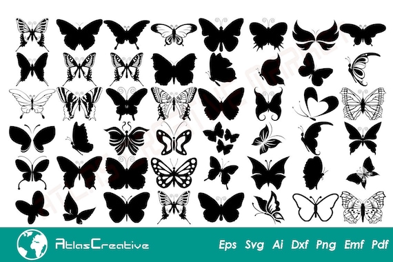 Butterfly (51) Svg Bundle, Butterfly Files for Cricut, Butterfly Clipart, Simple Butterfly SVG, Vector, Png, Dxf, Psd, Eps, Emf, Ai and Svg