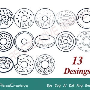 Donut Svg (13) Bundle, Doughnut Svg, Sprinkle vector, Donut Outline Clipart, Doodle, Cut File, Dessert, Png, Dxf, Psd, Emf, Eps, Ai and Svg