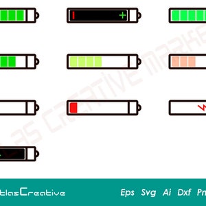Battery Svg Bundle |Full Charge Battery SVG | Low Battery SVG ,Vector Cut file , Png, Dxf, Psd, Eps, Ai and Svg