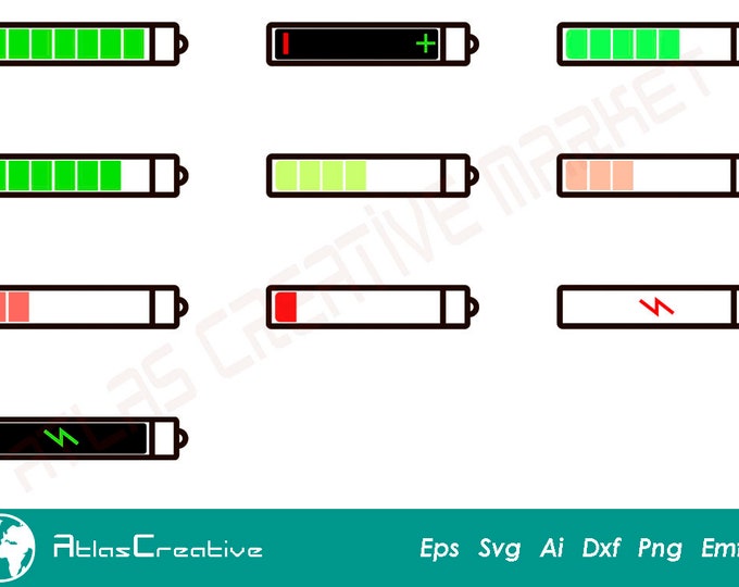 Battery Svg Bundle, Low Battery Svg, Vector Cut File for Cricut ...