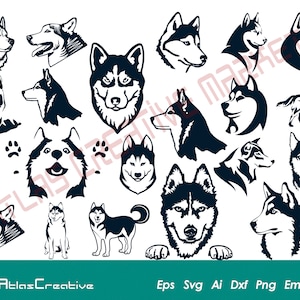 Husky Svg (20) Bundle, Siberian Husky Clipart for Cricut, Silhouette, Sled Dogs Svg, Instant Download, Png, Dxf, Psd, Emf, Eps, Ai and Svg