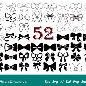 Bow Tie Svg (52) Bundle, Bow cut files, Bows Collection Template, Cheer Ribbon, Set Of Bows for Cricut, Png, Dxf, Psd, Emf, Eps, Ai and Svg
