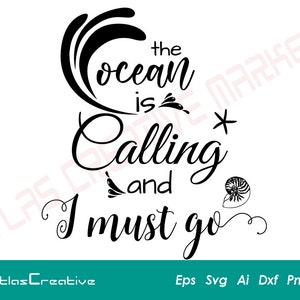 The Ocean Is Calling and I Must Go, Summer Vacation, Summer, Digital Download Cutting File, Outdoor, Png, Dxf, Psd, Emf, Eps, Ai and Svg