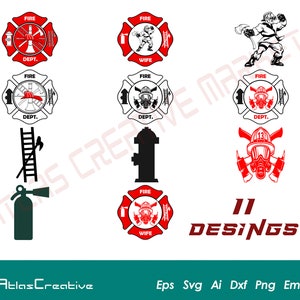 Fire Department Svg (11) Bundle, Firefighter Svg logo, Fireman Vector Svg, Firefighter Svg Clipart cut, Png, Dxf, Psd, Emf, Eps, Ai and Svg