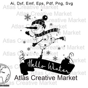 Hello Winter Svg | SVG | EPS | PNG Silhouette | Snowman Svg | Cricut Cut Files Silhouette