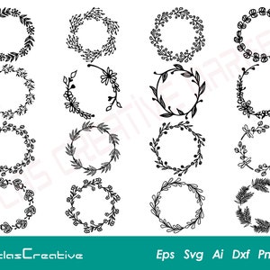 Kranz (16) Svg Bundle, Kreis - Blumenkranz Svg, Hochzeit Lorbeer Monogramm, Blatt Grenze für Cricut, Png, Dxf, Psd, Eps, Emf, Ai und Svg
