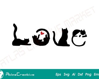 Cat's Love Design Svg, Cat Love SVG, I Love My Pet, Cats Lover vector, Crazy Cat Lady, Cricut Cut file, Png, Dxf, Psd, Emf, Eps, Ai and Svg
