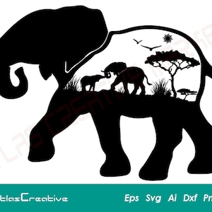 Safari Elefantes SVG, Safari Clipart, elefante Safari africano, Mama elefante svg, mamá elefante, vector png, Dxf, Psd, Emf, Eps, Ai y Svg