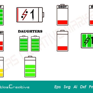 Family Battery Bundle Svg, Low Battery Svg, daddy svg, mommy svg, baby svg, Png, Dxf, Psd, Eps, Emf, Ai and Svg