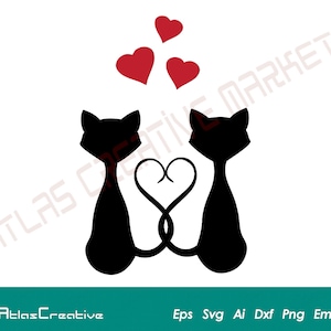 Katze Liebe Svg, Katzen Valentinstag Herz, Katzenliebhaber Cricut, Love Cat Download Clip Art, Katze Silhouette, Png, Dxf, Psd, Emf, Eps, Ai und Svg