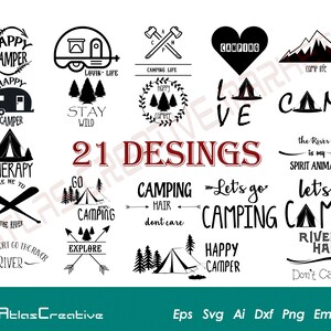 Camping (21) SVG Bundle, Camp SVG, Camper Crew Pack Set, Funny Camping, Campfire Cricut, Adventure cut, Png, Dxf, Psd, Emf, Eps, Ai y Svg