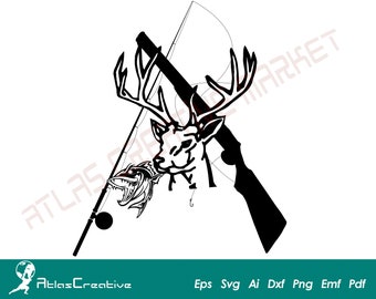 Hunting svg Deer and Fish, Deer Hunter, Fishing Hunting, Buck svg, Hunting Season, Cut File for Cricut, Png, Dxf, Psd, Emf, Eps, Ai and Svg