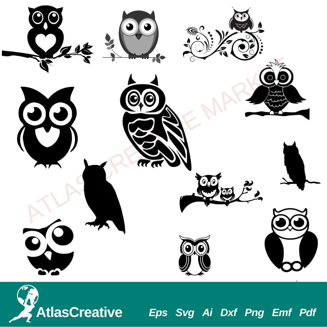 Owl (12) Bundle SVG, Svg for Cricut | Forest Owl and Moon Clipart | Woodland Animal Scene | Instant