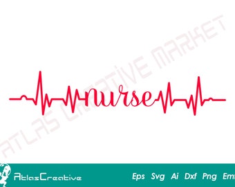 Nurse Heartbeat Svg File,Doctor, Nursing Lifeline for Cricut, EKG - Instant Digital Download, Clipart, Png, Dxf, Psd, Emf, Eps, Ai and Svg
