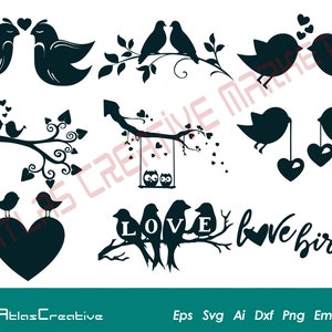 Pacote Love Birds Svg (10), Birds on Branch Svg, dia dos namorados, Couple Birds Svg, Lovebird Silhouette, Png, Dxf, Psd, Emf, Eps, Ai e Svg