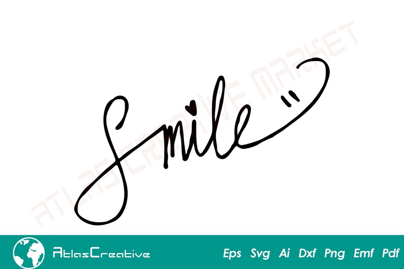 Puede incluir: Escritura cursiva en blanco y negro que dice "smile" con dos peque&ntilde;os puntos sobre la "e" para representar los ojos.