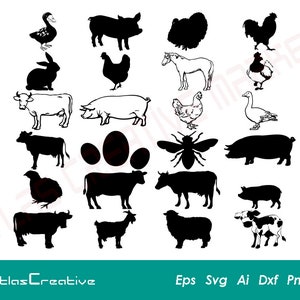 Farm Animals (36) Svg Bundle, Farm Clipart, Animal Cricut Cut Files, Cute Animals, Instant Download, Png, Dxf, Psd, Eps, Emf, Ai and Svg