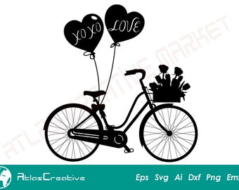 Valentines Day Bicycle svg, Valentine's Day, Bicycle SVG, Xoxo love, Love Hearts Cut File Cricut, Png, Dxf, Psd, Emf, Eps, Ai and Svg
