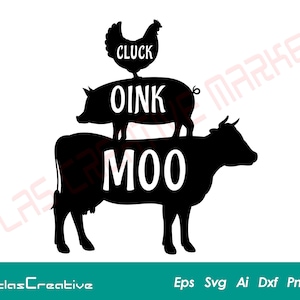 Farm Animals (2) Svg, Cow, Pig, Chicken, Animal Silhouette, Farmer, Farm Watercolor, Instant Download, Png, Dxf, Psd, Emf, Eps, Ai and Svg