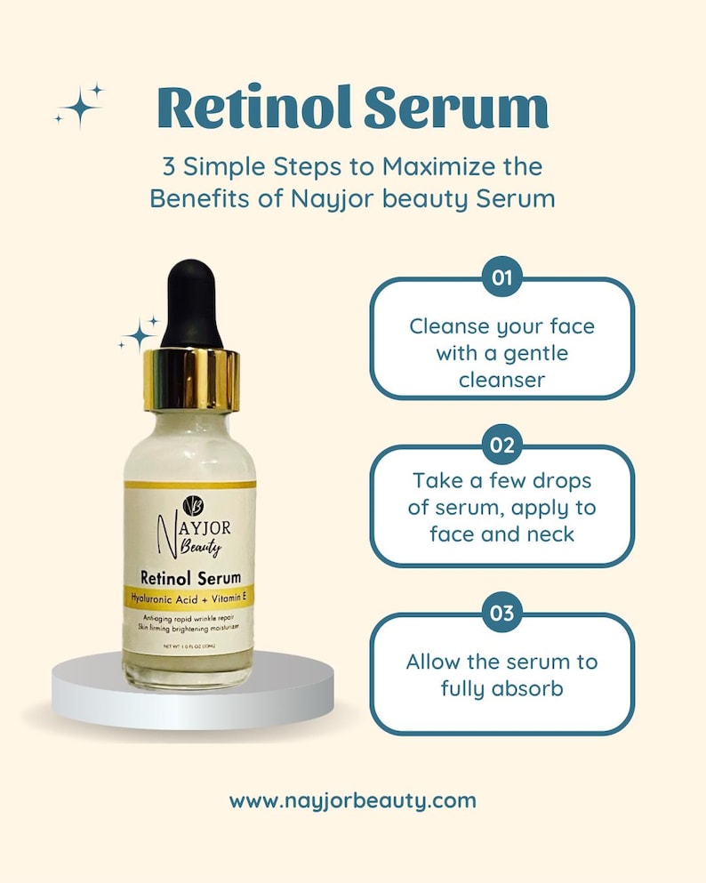 NayJor Beauty Retinol Serum 1oz – Hyaluronic Acid Vitamin E Hydrating Face Serum image 2