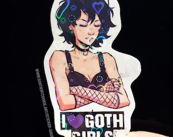 I Herz Goth Girls Love Herzen Holographische Vinyl 3,5 "x 2" Aufkleber.