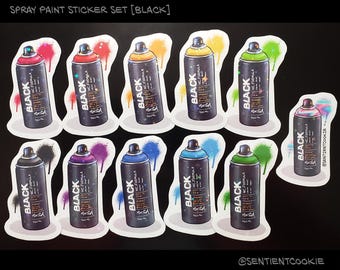 Sprühfarbe kann Graffiti Schwarz Vinyl Holographisch 2,8 "x 1,6" Sammler Aufkleber Set von 10.