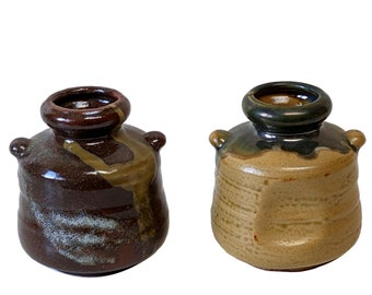 Set of Two Japanese Handcrafted Pottery Bud Vases
