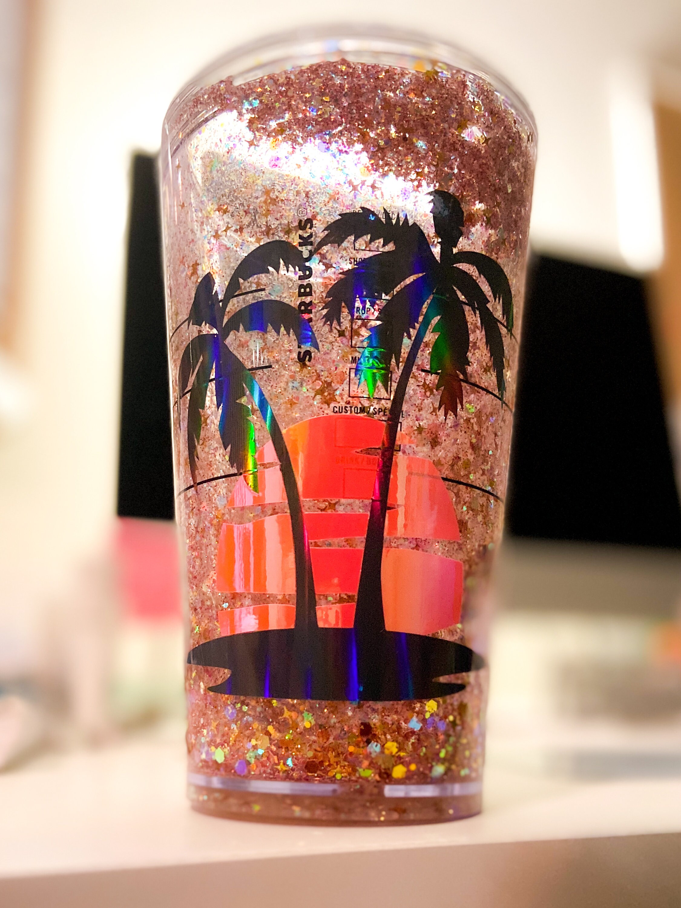 Custom Starbucks Floating Glitter Snowglobe Tumbler Beach Etsy
